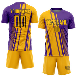 Custom Gold Purple-White Lines Sublimation Soccer Uniform Jersey