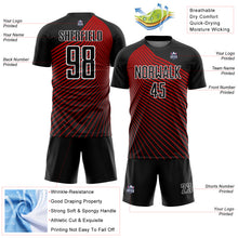 Load image into Gallery viewer, Custom Black Red-White Lines Sublimation Soccer Uniform Jersey
