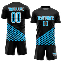 Load image into Gallery viewer, Custom Black Sky Blue-White Lines Sublimation Soccer Uniform Jersey
