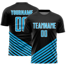 Load image into Gallery viewer, Custom Black Sky Blue-White Lines Sublimation Soccer Uniform Jersey
