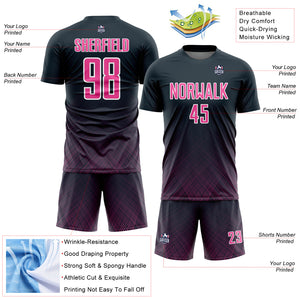 Custom Navy Pink-White Lines Sublimation Soccer Uniform Jersey