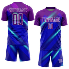 Load image into Gallery viewer, Custom Royal Purple-White Lines Sublimation Soccer Uniform Jersey
