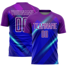 Load image into Gallery viewer, Custom Royal Purple-White Lines Sublimation Soccer Uniform Jersey
