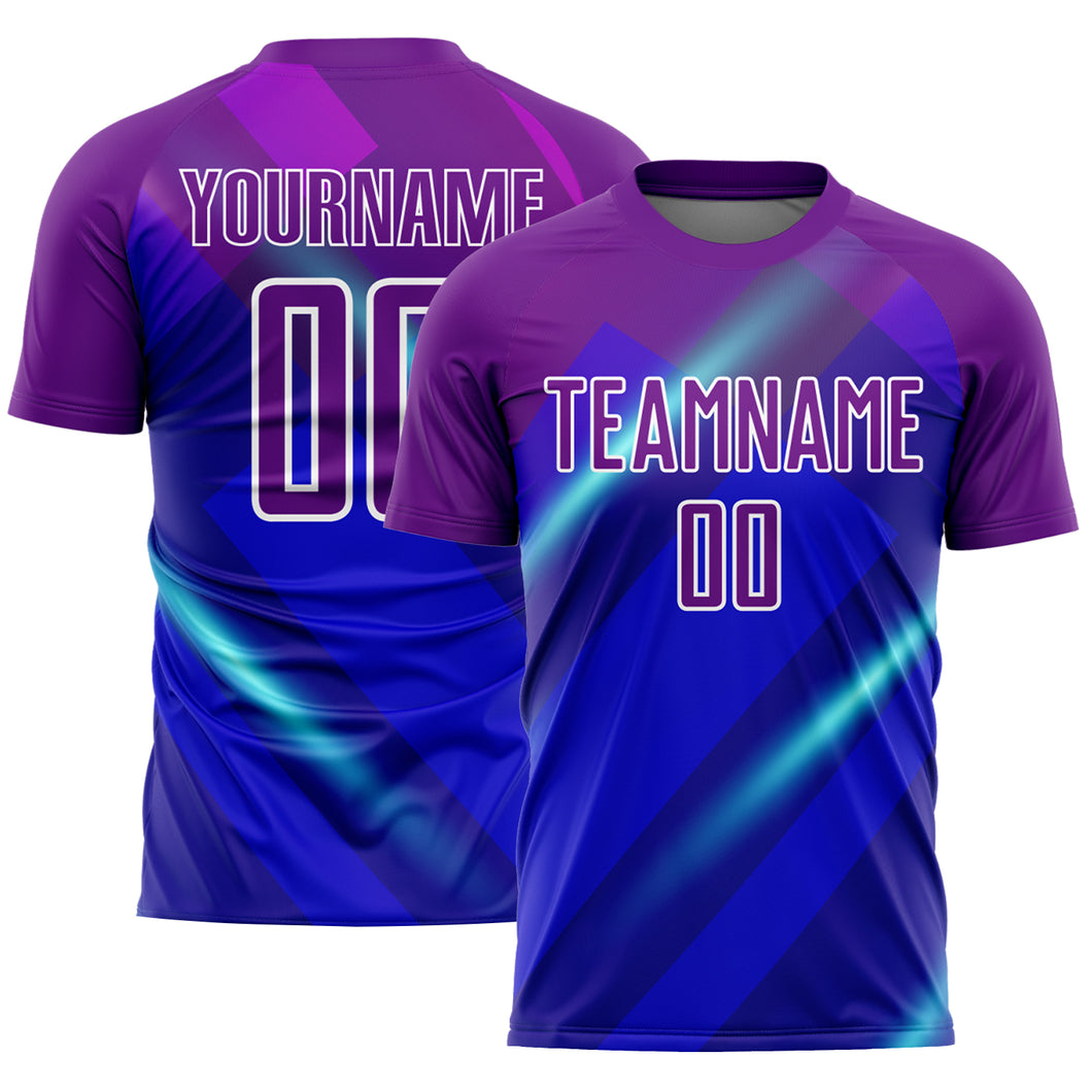 Custom Royal Purple-White Lines Sublimation Soccer Uniform Jersey