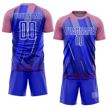 Custom Royal Medium Pink-White Lines Sublimation Soccer Uniform Jersey