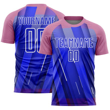 Load image into Gallery viewer, Custom Royal Medium Pink-White Lines Sublimation Soccer Uniform Jersey
