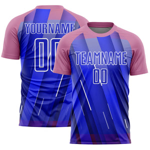 Custom Royal Medium Pink-White Lines Sublimation Soccer Uniform Jersey