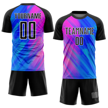 Custom Royal Black-Pink Lines Sublimation Soccer Uniform Jersey