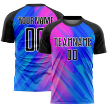 Load image into Gallery viewer, Custom Royal Black-Pink Lines Sublimation Soccer Uniform Jersey
