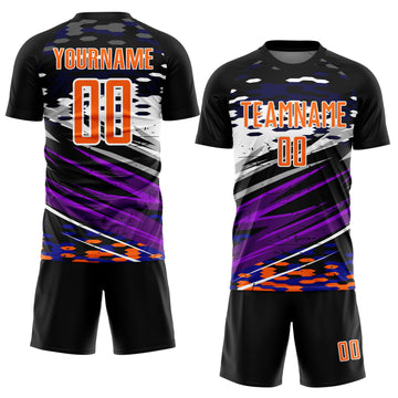 Custom Black Bay Orange-White Lines Sublimation Soccer Uniform Jersey