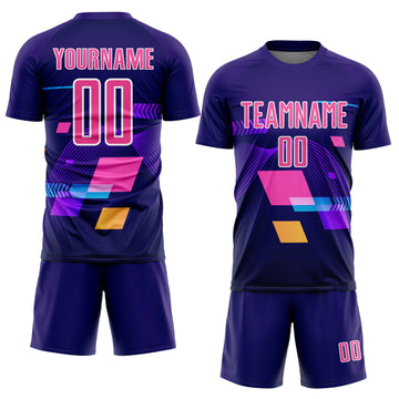 Custom Dark Purple Pink-White Geometric Shapes Sublimation Soccer Uniform Jersey