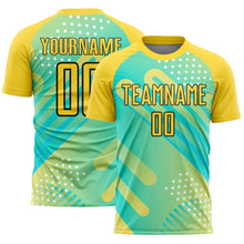 Load image into Gallery viewer, Custom Pea Green Yellow-Black Abstract Shapes Sublimation Soccer Uniform Jersey
