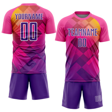 Custom Pink Purple-White Geometric Shapes Sublimation Soccer Uniform Jersey