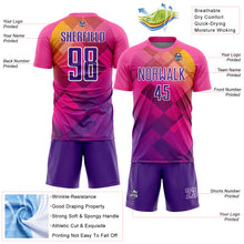 Load image into Gallery viewer, Custom Pink Purple-White Geometric Shapes Sublimation Soccer Uniform Jersey
