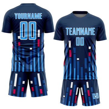 Custom US Navy Blue Sky Blue-White Lines Sublimation Soccer Uniform Jersey