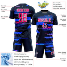 Load image into Gallery viewer, Custom Navy Pink-White Geometric Shapes Sublimation Soccer Uniform Jersey
