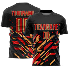 Load image into Gallery viewer, Custom Black Red-Old Gold Lines Sublimation Soccer Uniform Jersey
