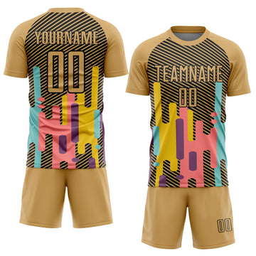 Custom Old Gold Black Lines Sublimation Soccer Uniform Jersey