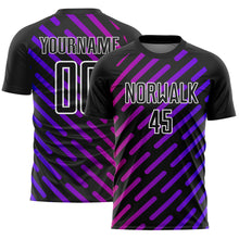 Load image into Gallery viewer, Custom Black Purple-Pink Lines Sublimation Soccer Uniform Jersey
