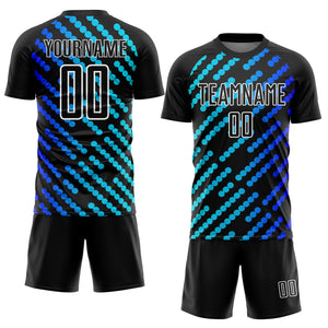 Custom Black Sky Blue-Royal Lines Sublimation Soccer Uniform Jersey