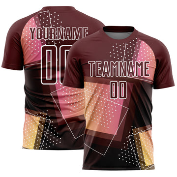 Custom Crimson White Geometric Shapes Sublimation Soccer Uniform Jersey