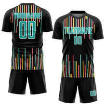 Load image into Gallery viewer, Custom Black Aqua-White Lines Sublimation Soccer Uniform Jersey
