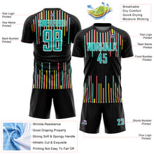 Load image into Gallery viewer, Custom Black Aqua-White Lines Sublimation Soccer Uniform Jersey
