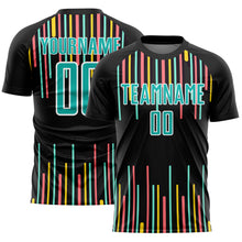 Load image into Gallery viewer, Custom Black Aqua-White Lines Sublimation Soccer Uniform Jersey
