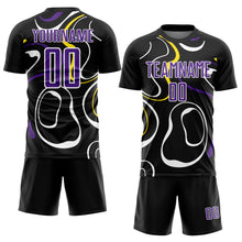 Load image into Gallery viewer, Custom Black Purple-White Fluid Shapes Sublimation Soccer Uniform Jersey
