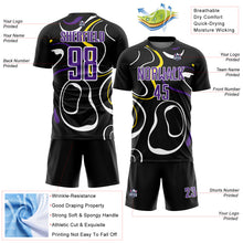 Load image into Gallery viewer, Custom Black Purple-White Fluid Shapes Sublimation Soccer Uniform Jersey
