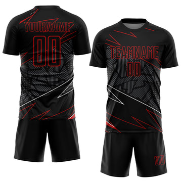 Custom Black Red Lines Sublimation Soccer Uniform Jersey