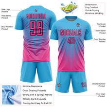 Load image into Gallery viewer, Custom Sky Blue Pink-Black Lines Sublimation Soccer Uniform Jersey
