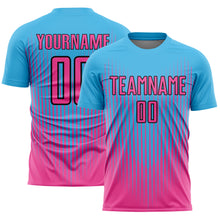 Load image into Gallery viewer, Custom Sky Blue Pink-Black Lines Sublimation Soccer Uniform Jersey
