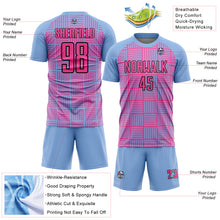 Load image into Gallery viewer, Custom Light Blue Pink-Black Lines Sublimation Soccer Uniform Jersey
