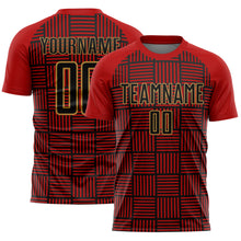 Load image into Gallery viewer, Custom Red Black-Old Gold Lines Sublimation Soccer Uniform Jersey
