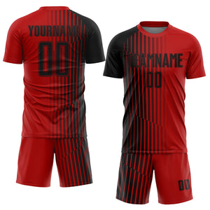 Custom Red Black Lines Sublimation Soccer Uniform Jersey