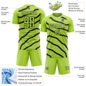 Custom Neon Green Black Lines And Dots Sublimation Soccer Uniform Jersey