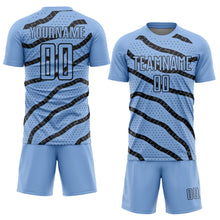 Load image into Gallery viewer, Custom Light Blue Black Lines And Dots Sublimation Soccer Uniform Jersey
