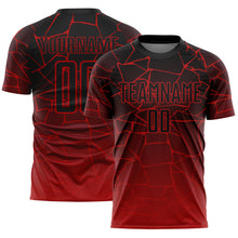 Load image into Gallery viewer, Custom Red Black Lines Sublimation Soccer Uniform Jersey
