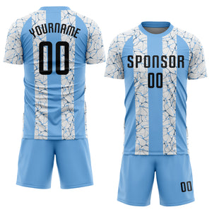 Custom Light Blue Black-White Sublimation Soccer Uniform Jersey