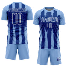 Load image into Gallery viewer, Custom Light Blue Royal-White Abstract Stripes Sublimation Soccer Uniform Jersey
