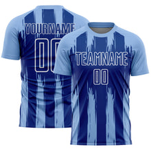 Load image into Gallery viewer, Custom Light Blue Royal-White Abstract Stripes Sublimation Soccer Uniform Jersey
