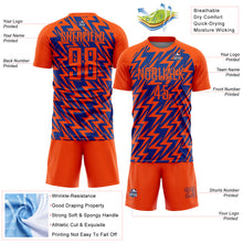 Load image into Gallery viewer, Custom Orange Royal Lightning Sublimation Soccer Uniform Jersey
