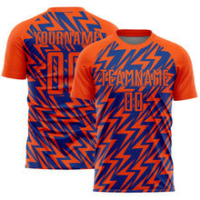 Load image into Gallery viewer, Custom Orange Royal Lightning Sublimation Soccer Uniform Jersey
