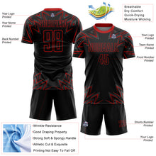 Load image into Gallery viewer, Custom Black Red Geometric Shapes Sublimation Soccer Uniform Jersey
