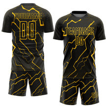 Load image into Gallery viewer, Custom Black Yellow Lightning Sublimation Soccer Uniform Jersey
