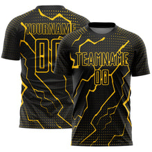 Load image into Gallery viewer, Custom Black Yellow Lightning Sublimation Soccer Uniform Jersey
