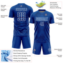 Load image into Gallery viewer, Custom Royal White Geometric Shapes Sublimation Soccer Uniform Jersey
