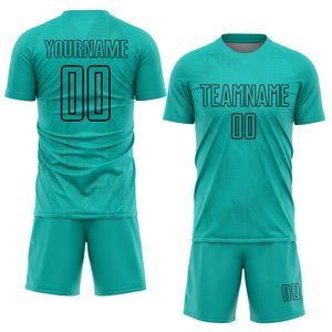 Custom Aqua Black Geometric Shapes Sublimation Soccer Uniform Jersey