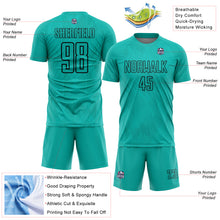 Load image into Gallery viewer, Custom Aqua Black Geometric Shapes Sublimation Soccer Uniform Jersey
